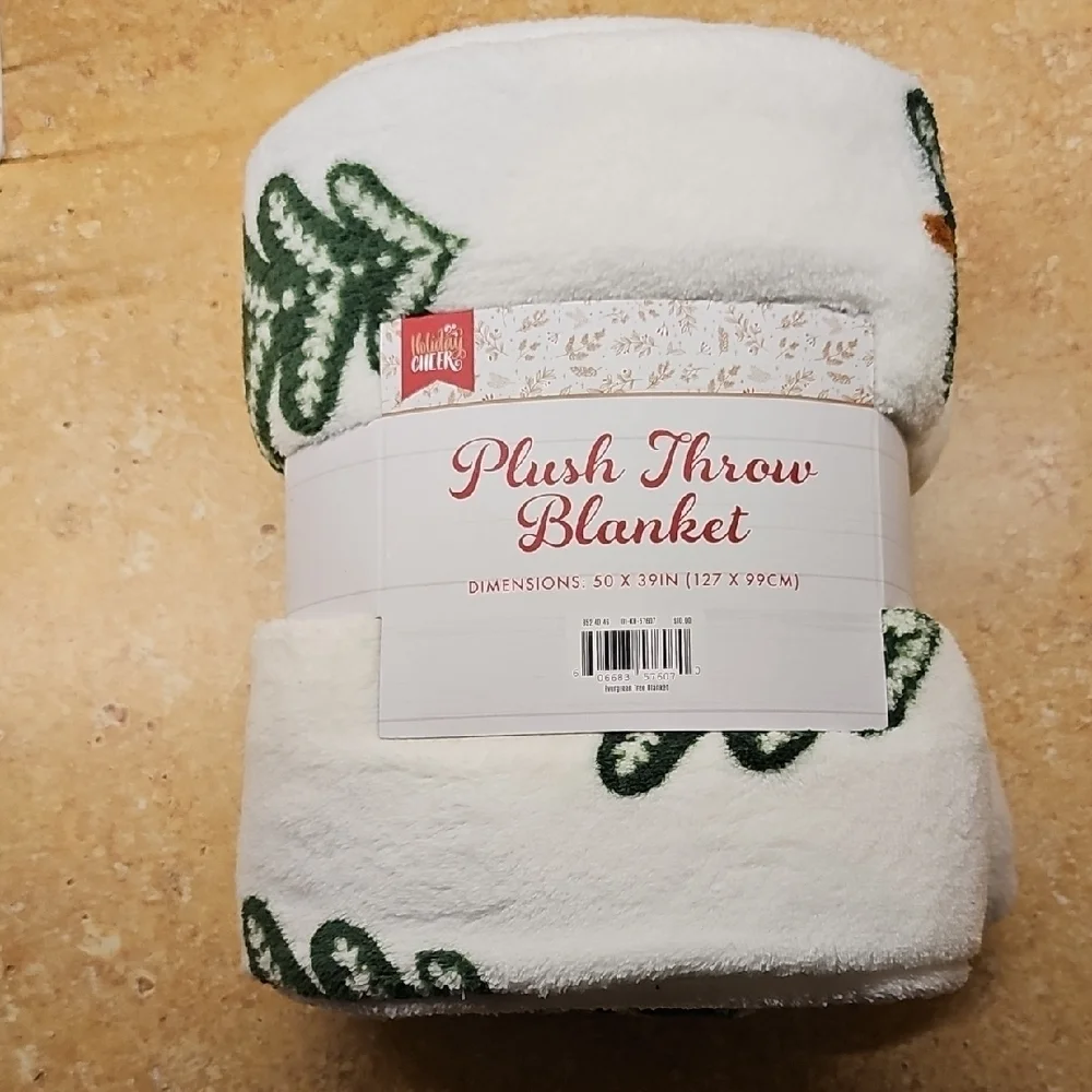 White and Green Plush Throw Blanket